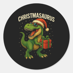 Adesivo Redondo Meninos Christmasaurus Natal Dinossauro Dino Famíl