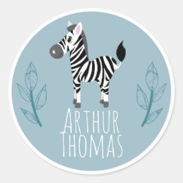 Adesivo Redondo Meninos Cute Safari Zebra Nomes Bookplate