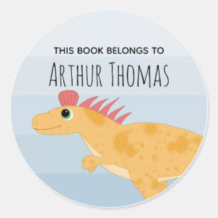 Adesivo Redondo Meninos Cute 'This Book Pertence' Dinossauro Bookp