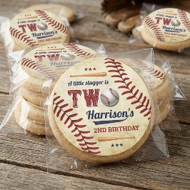 Adesivo Redondo Meninos de Beisebol Vintage Aniversário de 2 Anos