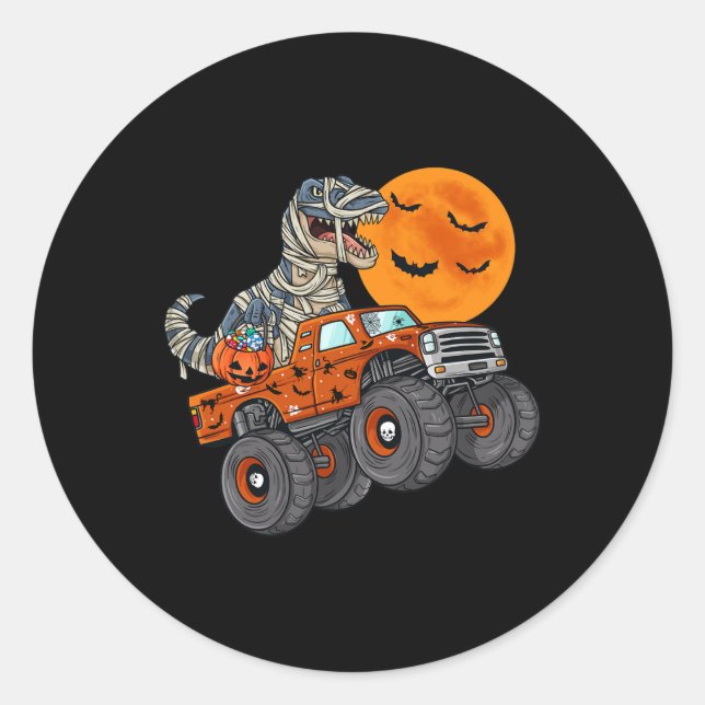 Adesivo Redondo Meninos De Truck Monstro Da Mãe De Halloween T Rex (Frente)