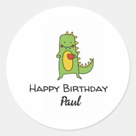 Adesivo Redondo meninos dinossauros feliz festa de aniversário