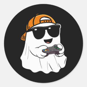 Adesivo Redondo Meninos do Halloween Crianças Fantasmas Gamer Asca