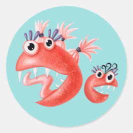 Adesivo Redondo Meninos Engraçados E Engraçados Do Monstro Bonito