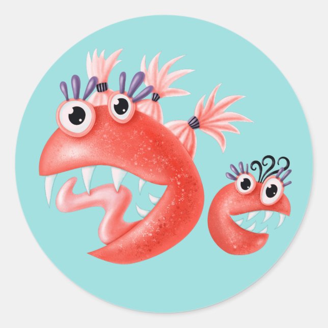 Adesivo Redondo Meninos Engraçados E Engraçados Do Monstro Bonito (Frente)