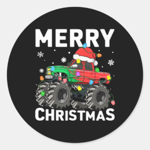 Adesivo Redondo Meninos Feliz Monstro de Natal Truck Santa Hat Tod