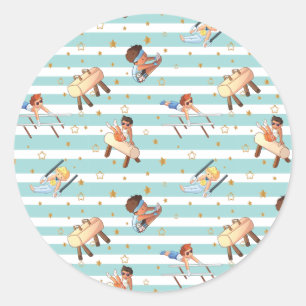 Adesivo Redondo Meninos ginástica Anéis paralelos Bares Pommel Hor