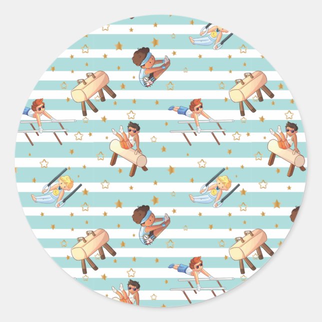 Adesivo Redondo Meninos ginástica Anéis paralelos Bares Pommel Hor (Frente)