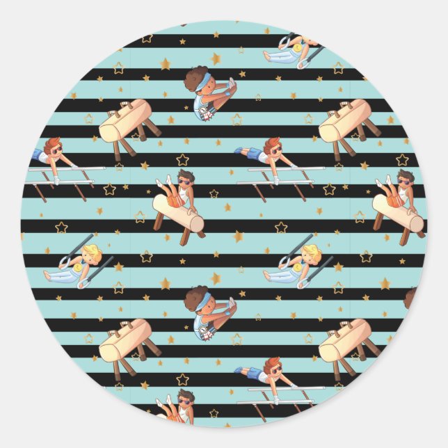 Adesivo Redondo Meninos ginástica Anéis paralelos Bares Pommel Hor (Frente)