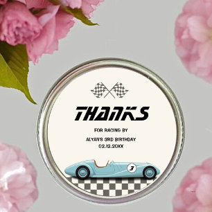 Adesivo Redondo Meninos Vintage Blue Retro Race Car Festa de anive