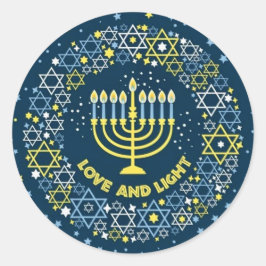 Adesivo Redondo Menorá de Hanuká Estrela de Davi Coroa de Flores