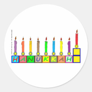 Adesivo Redondo Menorah dos blocos das crianças de Hanukkah