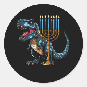 Adesivo Redondo Menorasaurus Rex Trex Dinossauro Hanukkah Menorah