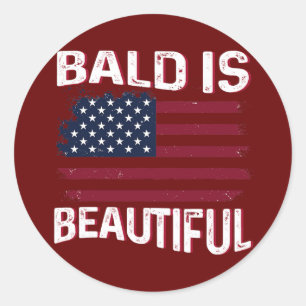 Adesivo Redondo Mens Bald is beautiful Patriotic American USA