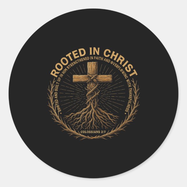 Adesivo Redondo Mens Christian Shirt Rooted In Christ Faith Shirt  (Frente)