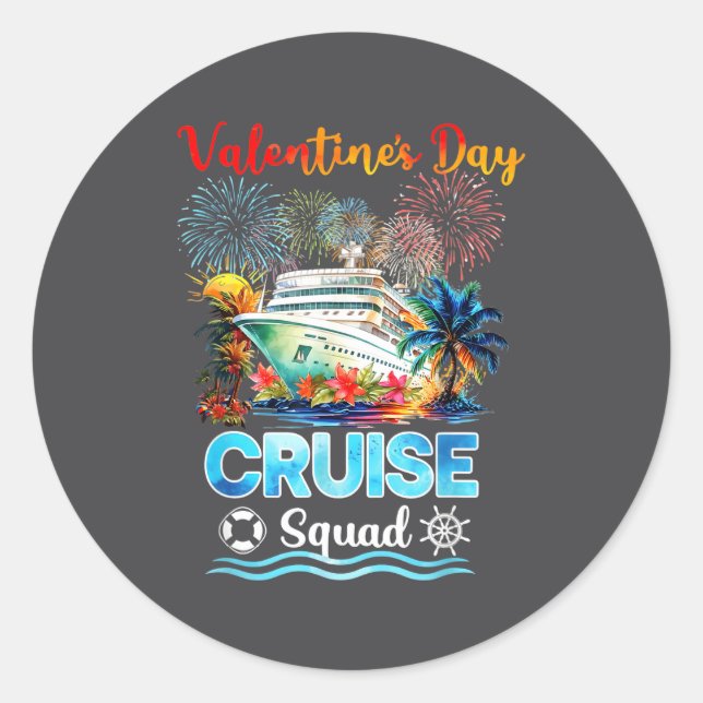 Adesivo Redondo Mens Cruise Squad Valentine's Day Vacation Travel  (Frente)