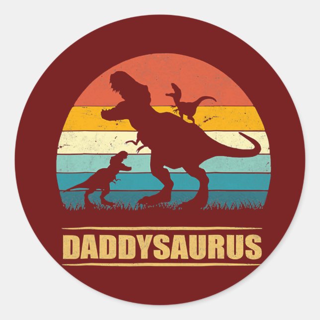 Adesivo Redondo Mens Daddy Dinosaur Daddysaurus 2 Kids Father's (Frente)