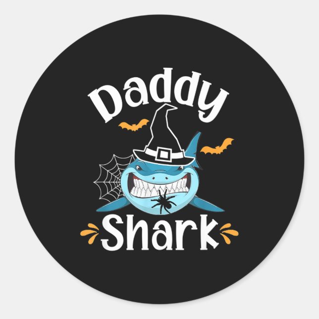 Adesivo Redondo Mens Daddy Shark Funny Halloween Daddy Announcemen (Frente)