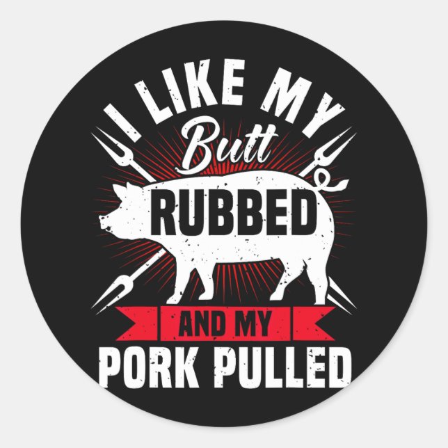Adesivo Redondo Mens Funny Bbq Grilling Pulled Pork  (Frente)