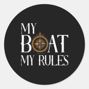 Adesivo Redondo Mens My Boat My Rules Ship's Wheel Capitão Nautica