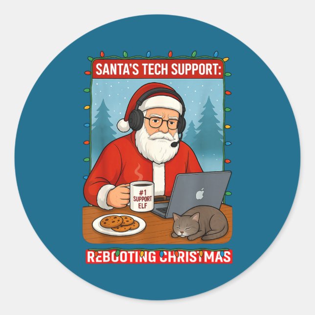 Adesivo Redondo mens Rebooting Santa s Tech Support (Frente)