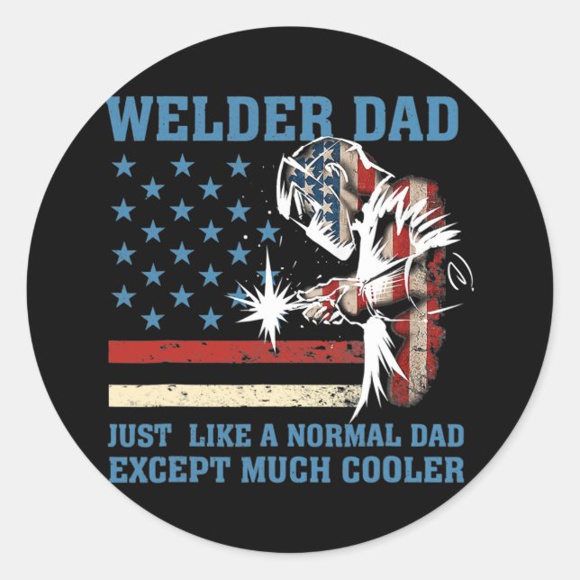 Adesivo Redondo Mens Retro Welder Dad Just Like A Normal Dad (Frente)