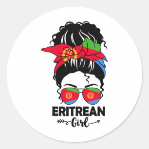 Adesivo Redondo Mensageiro Bun Eritrean Girl And Eritrea Flag Gles