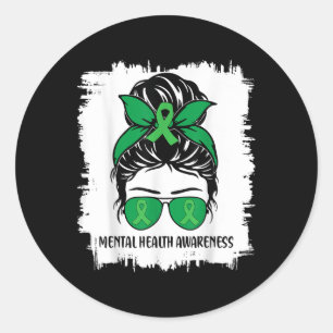 Adesivo Redondo Mensageiro Saúde Mental S Consciência Fita Verde _