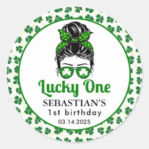 Adesivo Redondo Mensageiro Sortudo Uma primeiro aniversario