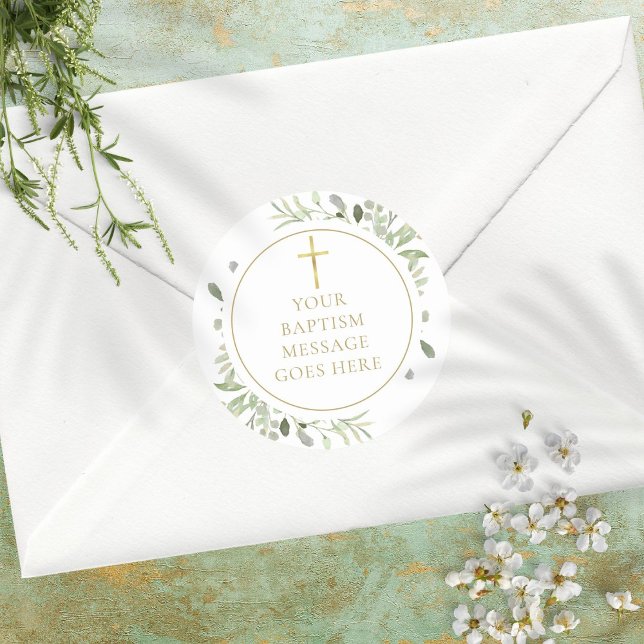 Adesivo Redondo Mensagem de Batismo Dourado com Água Verde (Criador carregado)
