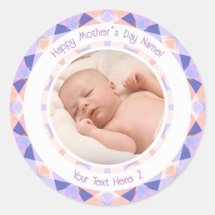 Adesivo Redondo Mensagem de Foto Personalizada Roxo Dia das Mães