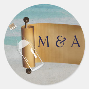 Adesivo Redondo Mensagem em uma garrafa Beach Wedding