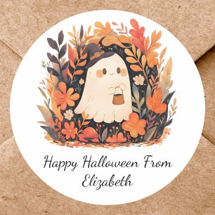 Adesivo Redondo Mensagem Personalizada de Halloween Floral Floral 