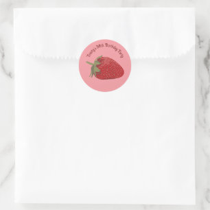 Adesivo Redondo Mensagem Personalizada de Morango Vermelho e Rosa