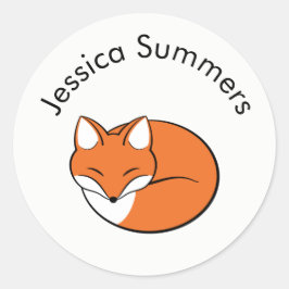 Adesivo Redondo Mensagem Personalizada Raposa de Cartoon em Sono