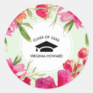 Adesivo Redondo Menta  Vinhetas-Favorecidas da Graduação Floral 