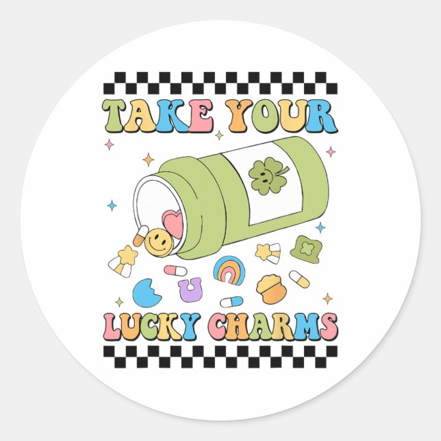 Adesivo Redondo Mental Awareness Take Your Lucky Charm Pills Healt (Frente)