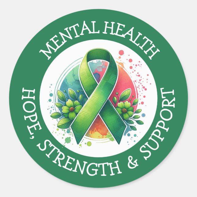 Adesivo Redondo Mental Health Awareness - Support Strength Support (Frente)