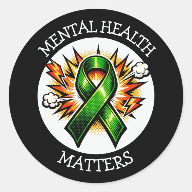 Adesivo Redondo Mental Health Matters Pop Art Green Ribbon (Frente)