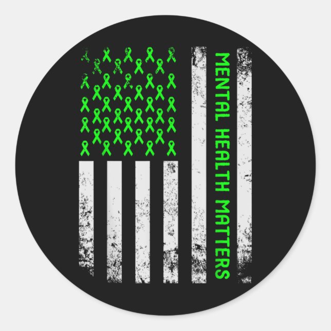 Adesivo Redondo Mental Health S Human Brain Illness Awareness Gree (Frente)