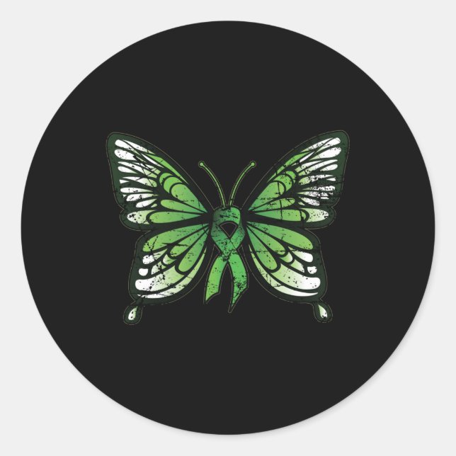 Adesivo Redondo Mental Saúde Consciência Borboleta Verde (Frente)