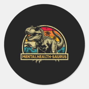 Adesivo Redondo Mentalhealth-saurus Dinossauro Mental Health Sauru