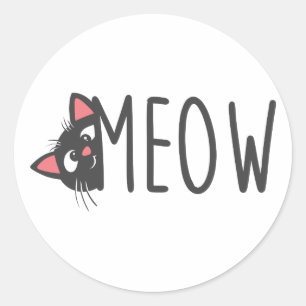 Adesivo Redondo Meow cat - Escolha a cor de fundo
