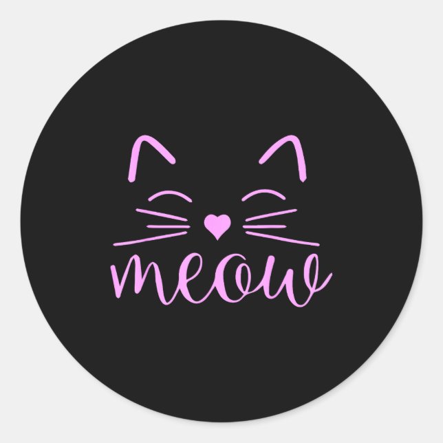 Adesivo Redondo Meow Cute Cat Face Funny Quote For Cat Fans  (Frente)