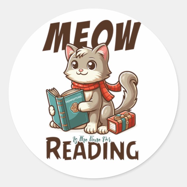 Adesivo Redondo Meow é a hora de ler (Frente)