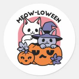 Adesivo Redondo Meow-Loween - Design de Gato de Halloween
