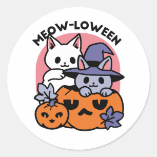 Adesivo Redondo Meow-Loween - Design de Gato de Halloween