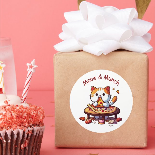 Adesivo Redondo Meow & Munch Cute Pizza Cat Sticker (Festa)