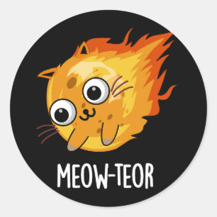 Adesivo Redondo Meow-teor Funny Meteor Pun Dark BG