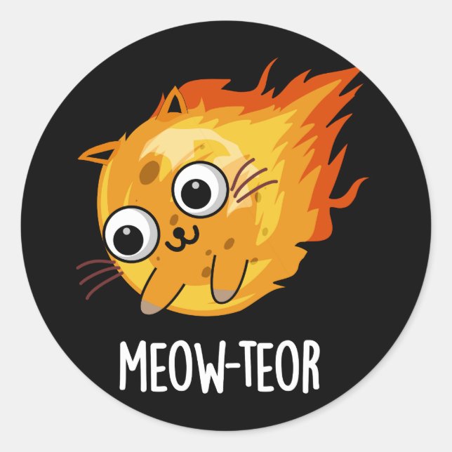 Adesivo Redondo Meow-teor Funny Meteor Pun Dark BG (Frente)